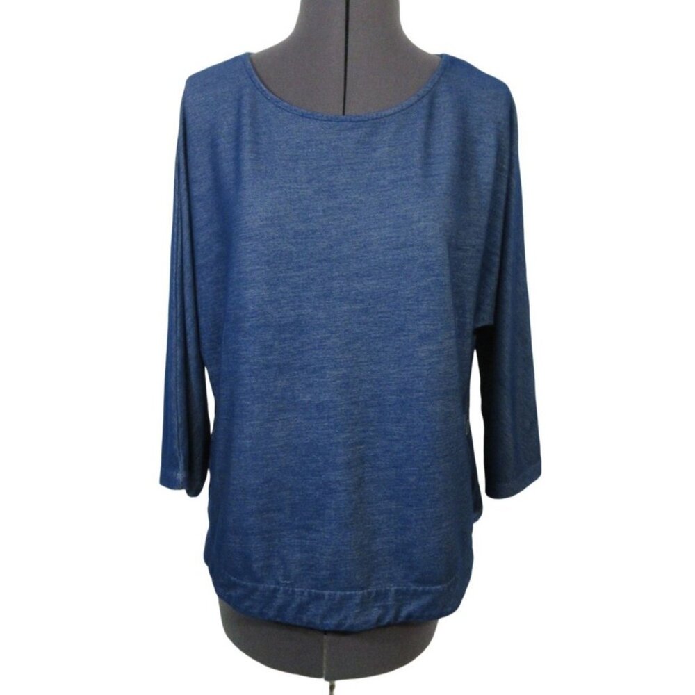 Chico's Zenergy women's blue nautical 3/4 sleeve side snap boxy top blouse M
